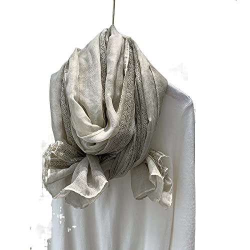 Sciarpa in cotone e lino, grande sciarpa lunga in pizzo primaverile e autunnale da donna