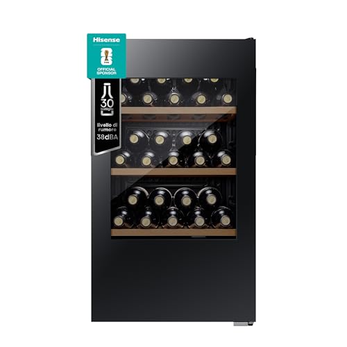 Hisense RW12D4NWG0 - Cantina Vino 30 bottiglie, Monotemperatura, Vetri Anti UV, Ripiani in Legno, Display Touch, Illuminazione Led, Anno 2022