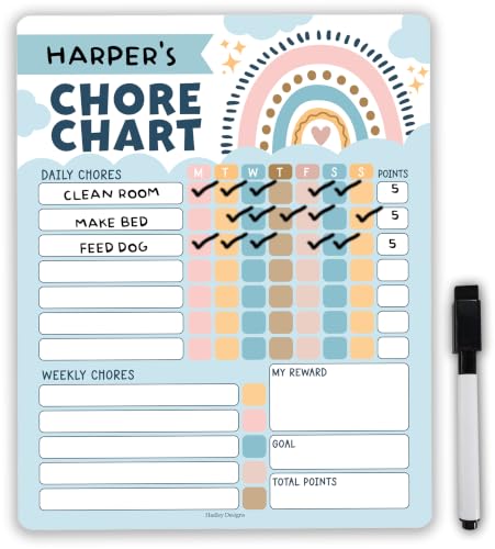 Image of Magnetic Chore Chart for Kids Dry Erase Reward Chart for Home and Classroom | Boho Classic Reusable Behavior Charts for Kids at Home and School, Weekly Magnet Responsibility Tracker for Teens and Adults