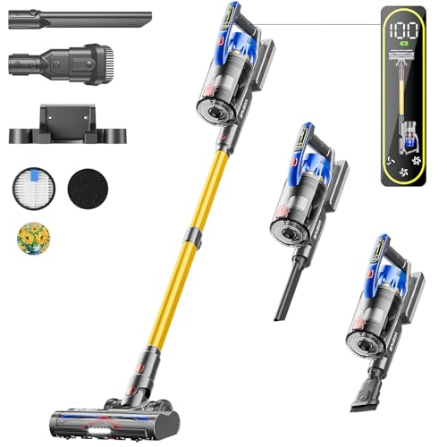 41+JvGe teL Anyson Akku Staubsauger, 40KPA/500W Staubsauger Kabellos,60 Minuten Laufzeit,Doppeltes Griffdesign,1.5L Staubsauger OLED-Display für Hartböden/Teppich