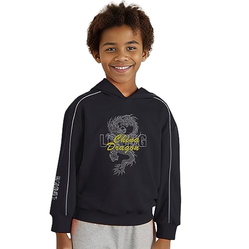 Boys' Long Sleeve Hooded Sweatshirt Boys Girls Asian Japanese Chinese Dragon Logo On Black for (White, 9-10 Years)3