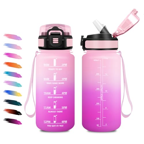 Borraccia Bambini 500ml, Borraccia con Cannuccia, a Prova di Perdite, Facile Pulizia, Bottiglia Acqua Motivazionale con...
