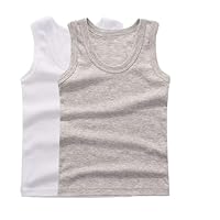 Lot de 2 Débardeurs Fille Coton sous-Vêtements T-Shirt Couleur Unie Cami Gilets Chemises pour Enfants Camis Sport Tantop Respirant Hauts D'Été Tops Tee Shirt Garçon Débardeur Gris + Blanc 11-12 Ans