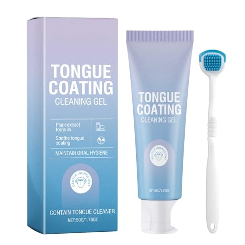 Gel limpiador lingual con cepillo lingual – Kit de cuidado bucal para un aliento fresco – Juego de gel raspador de lengua para eliminar suavemente la lengua y el mal aliento (1)
