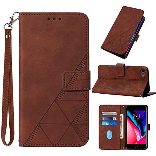 Moment Dextrad for iPhone SE 2022/SE 2020 Case Wallet,for iPhone 8/7/6/6S Case,[Kickstand][Wrist Strap][Card Holder Slots] PU Leather Protective Folio Flip Cover (Brown)