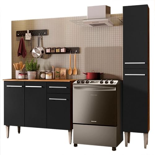 Madesa Cocina Integral Compacta 137cm Emilly Silver 01 - Marrón/Negro