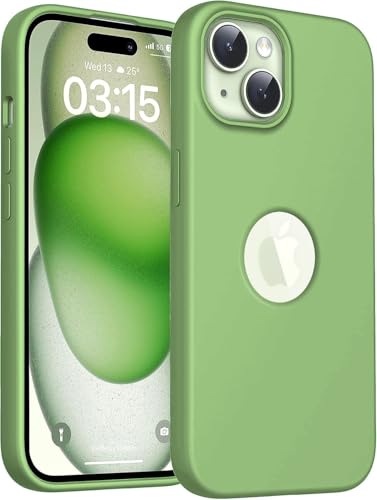 Image of VONZEE Microfiber Liquid Silicone Case for iPhone 15 Plus (6.7 inch) | Logo Cut Non-Slip Full Body 4-Layer Shockproof Back Cover with High Raised Camera Protection (Matcha Green)