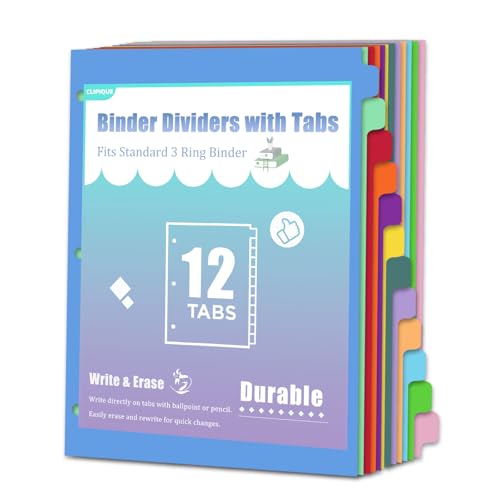 12-Tab Binder Dividers with Tabs for 3 Ring Binder, Write & Erase, Monthly Dividers for 8.5 x 11'' Letter Size Papers, Assorted Color, 1 Set image 6
