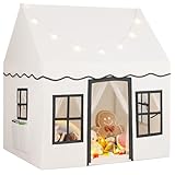 COSTWAY Kinderspielhaus mit Sternenlichtern, Prinzessin Prinzess Kinderzelt mit Fenstern & Netzvorhängen, Kinderspielzelt Spielzelt Spielhaus für Jungen und Mädchen (Beige)
