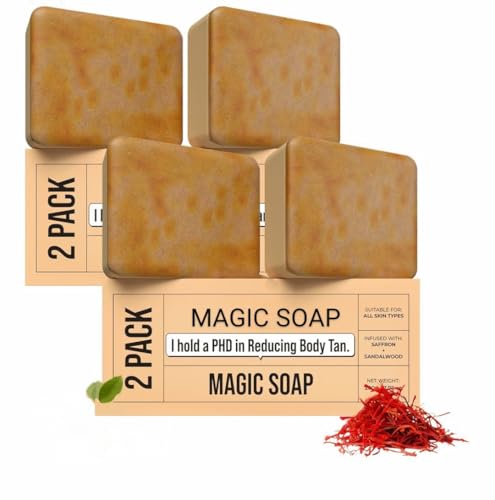 Image of Ghar Magic Soap Tan Removal (Pack of 4) Sandalwood & Saffron Bath Soaps | Paraben Free | Chandan & Kesar | Handmade Soap for Glowing & Skin Brightening for Men & Wome