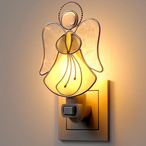 Image of Stained Glass Yellow Guardian Angel Night Lights Plug into Wall | Plug in Night Lights Into Wall Socket Decorative Nightlight for Bedroom Hallway,Mothers Day Gifts for Mom Birthday Christmas