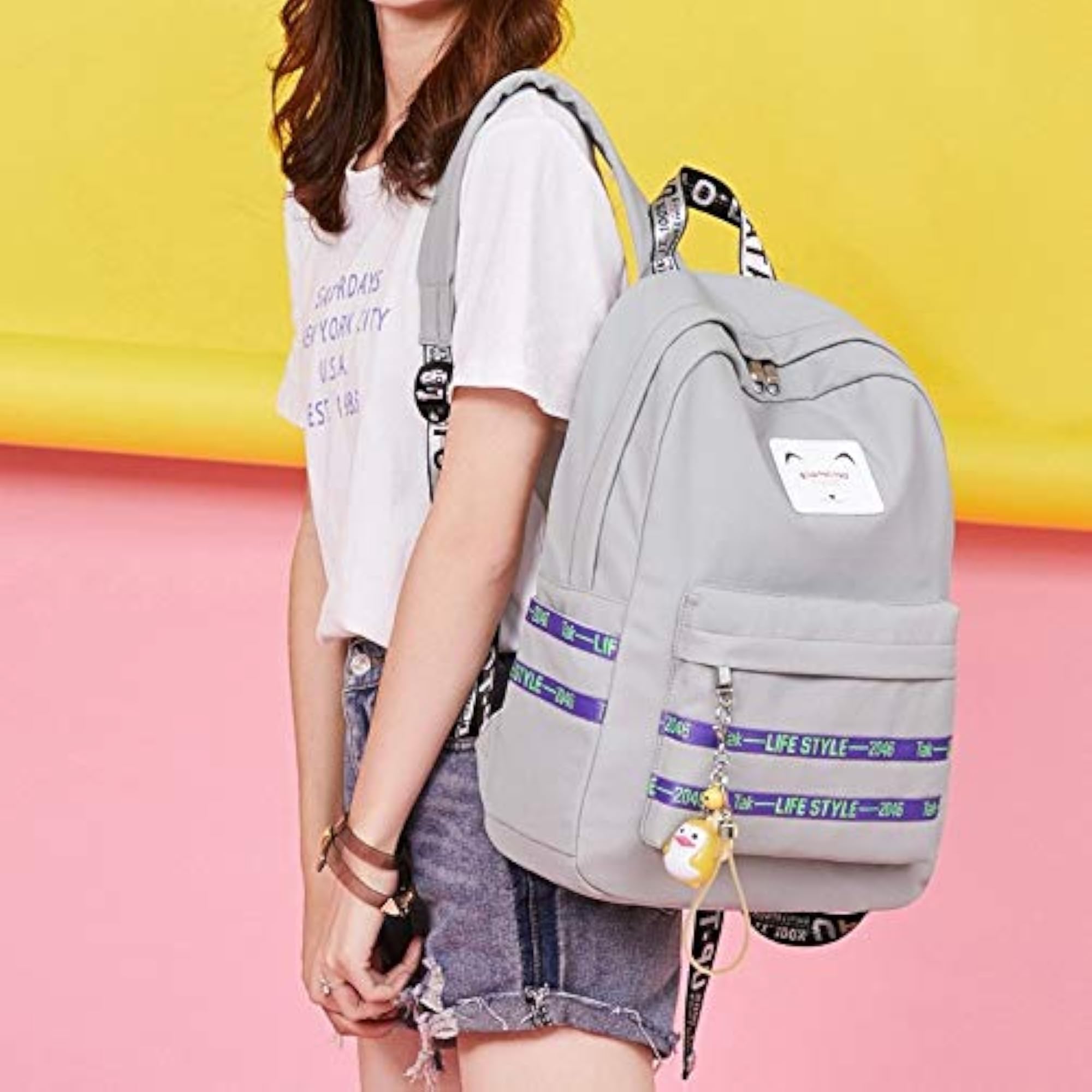 Fashion University Laptop Backpack with USB Charging