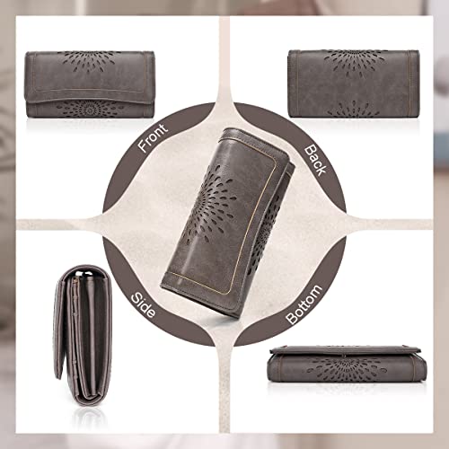 Image of APHISON Ladies Soft Leather RFID Long Wallet Trifold Clutch Purse Credit Card Holder Case for Women With Gift Box