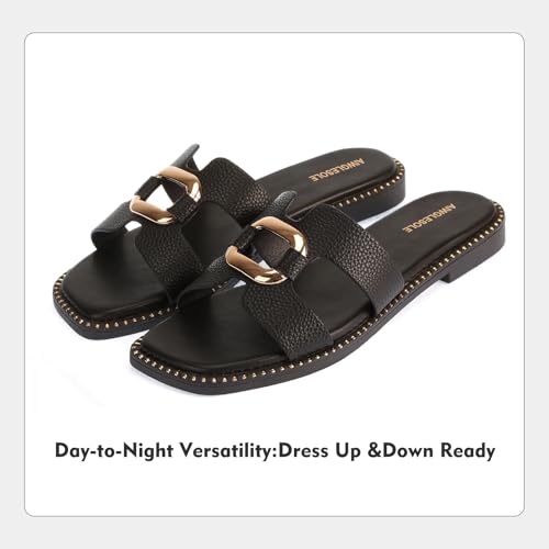 Women's Flat Sandals with Metal Chain Studs-Summer 2025 Comfortable Casual Dressy Slides4