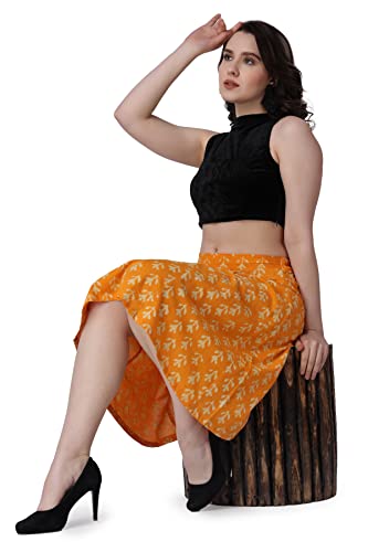 Image of POPWINGS Casual Bagru Printed A-Line Knee-Length Summer Skirt for Women | Ethnic