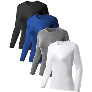 TELALEO 4 Pack Women’s Compression Shirt Long Sleeve Performance Workout Baselayer Athletic Top Sports Gear