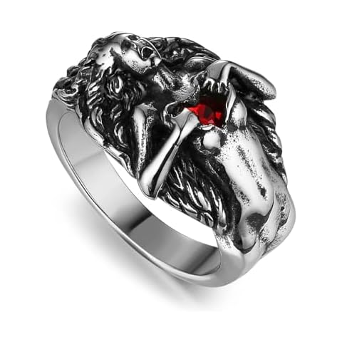 HZMAN Men Women Dark Gothic Rings Vintage Red Love Cubic Zirconia Rings Open Your Heart Personality Rings Size 11 Cover