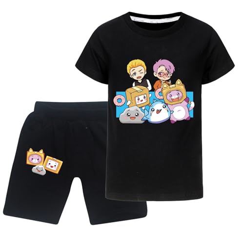 TONGQUD Lankybox Boys' Shorts Cotton Casual Comfort Shorts for Boys Casual Summer Cool Kids Sports Pants and Top Tee