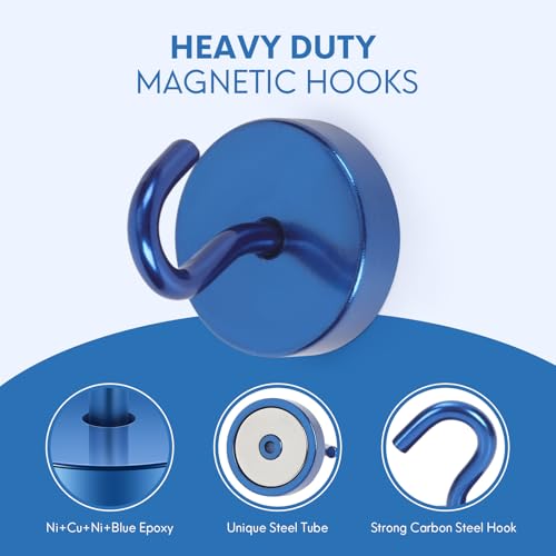 Image of Neosmuk Magnetic Hooks Steel Tube Design for Cruise,80lb+ Navyblue,10 Pack | Cruise Ship Essentials,Heavy Duty Magnett Hooks for Cabins, Refrigerator, Grill, Hanging, and Travel Extra Strong Must-Haves