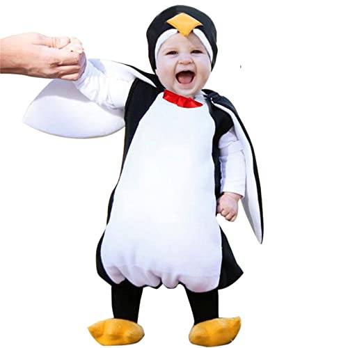 Frietlebird Infant Halloween Costume - Toddler Penguin Romper Cosplay Outfit (White 6-12 Months)