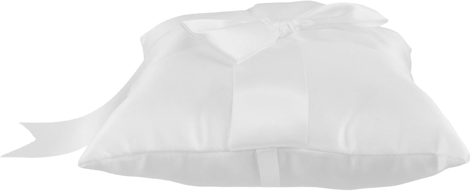 Wedding Ring Pillow Bowknot Cushion White Satin Ring Bearer Pillow Elegant Ceremony Cushion for Wedding Ceremony and Photography Prop