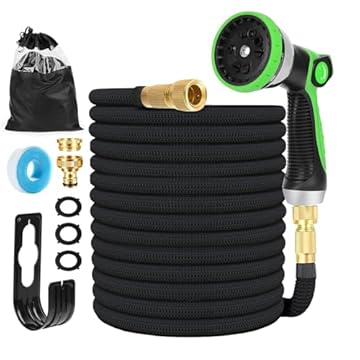Tubo da Giardino Estensibile, 10 Funzioni di Spruzzo Tubo Acqua con Pistola a spruzzo d'Acqua Connettore in Ottone Multifunzioni Tubo Acqua Irrigazione con Gancio e Borsa per Conservazione
