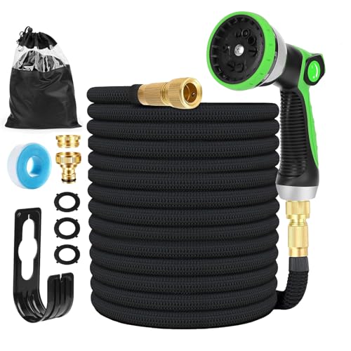 15M Flexibler Gartenschlauch, 10 Funktionen Gartenschlauch mit 1/2 und 3/4 zoll Messinganschlüsse,Ausziehbarer Wasserschlauch für Bewässerung, Gartenreinigung