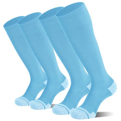 CS CELERSPORT 2 Pack Baseball Softball Socks Over the Calf Sports Tube Socks for Youth Men and Women Medium Light Blue