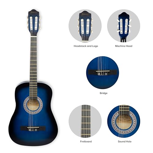 Image of Juarez 38 Inch Classical Guitar with Nylon Strings for Beginners, Finger-Friendly Full Size Guitar Kit with Bag, Picks, Strap & Extra Steel Strings for Upgrade, TBS