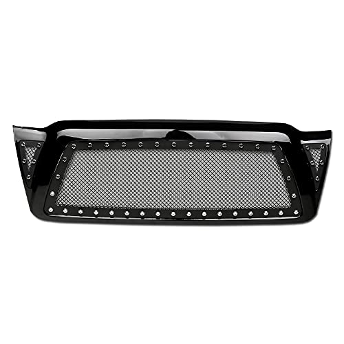Glossy Black RVT Rivet Bolt Steel Mesh Front Hood Bumper Grill Grille For 05-11 Toyota Tacoma