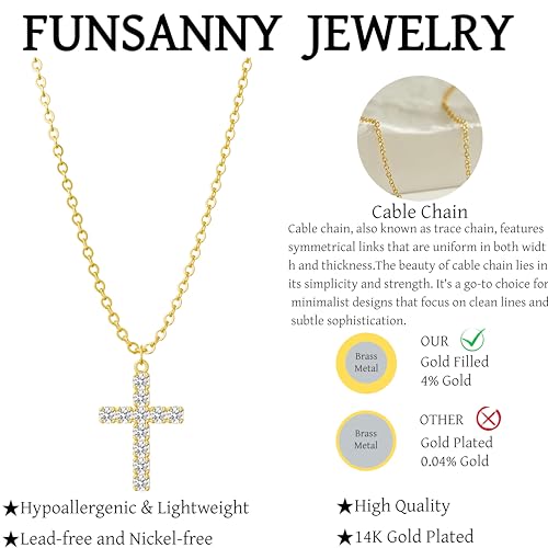 Cross Necklace for Women - Dainty Necklaces Trendy Small 14K Gold Plated Hypoallergenic Infinity Crown Cross Cubic Zirconia Pendant Box Rope Chain Necklace for Women Non Tarnish Jewelry Gift