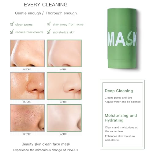 Green Tea Mask Stick,Green Tea Mask Stick Blackhead Remover, Green Tea Face Mask for Purifying,Moisturizing,Oil Control Reduce for Women And Men,All Skin Types (B) - Image 4