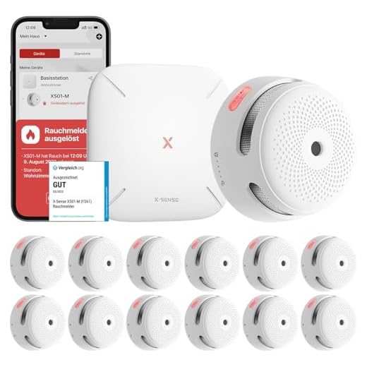 X-Sense Smart Rauchmelder XS01-M mit SBS50 Basisstation, Zertifiziert nach EN 14604, Funkrauchmelder mit WLAN, vernetzbarer Feuermelder, kompatibel mit der X-Sense Home Security App, FS121, 12 Stück