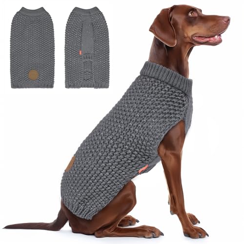 Image of KYEESE Reflective Yarn Dog Sweater for Large Dogs Thick Knit Pullover | Reflective for Visibility, Leash Hole for Walk, Stretchy Fit, Lightweight & Warm, Gentle on Sensitive Skin, Winter Daily Wear