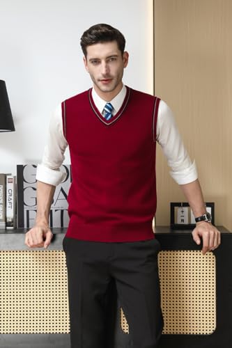 Men's 100% Wool Vest Sweater Relaxed Fit V Neck Sleeveless Pullover2