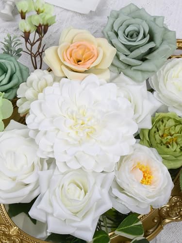LITOYNAN White & Green Artificial Flowers Combo Box Silk Fake Flower for DIY Wedding Bouquets,Wedding Decor, Outdoor Home Decor, Cake Flowers — view 3