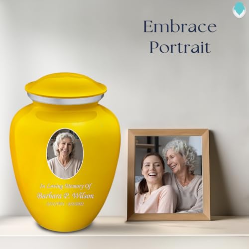 Image of Geturns Embrace Adult Personalized Picture Cremation Urns for Human Ashes I Large Photo Yellow Funeral Urn for Men and Women I 200 lbs