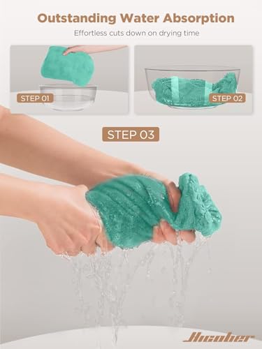 Image of Hicober Microfiber Hair Towel, 3 Packs Hair Turbans for Wet Hair, Drying Hair Wrap Towels for Curly Hair Women Anti Frizz (Pink,Purple,Green)