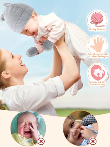 Geyoga 12 Pieces Newborn Hat Mittens Gloves Set Baby Boys Girls Cotton Baby Beanie for 0-12 Months3