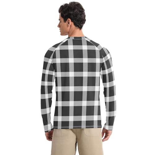 Black White Buffalo Plaid Long Sleeves UPF 50+ Comfortable Elasticity Mens Sun Shirts Protection Long Sleeve Water Fishing2