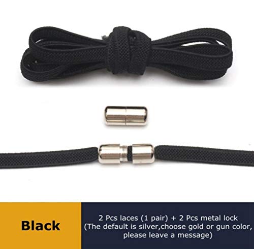 Preisvergleich Produktbild SELLM Metallschloss Runde elastische Schnürsenkel Flache Mode Sicherheit Ohne Krawatte Schnürsenkel Geeignet für alle Arten von Schuhen Zubehr Faule Schnürsenkel, Schwarz, 100 cm