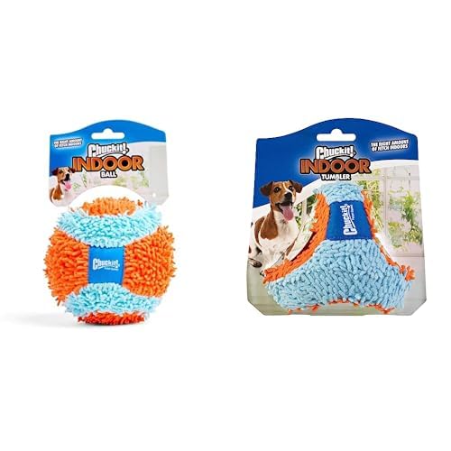 Chuckit Indoor Dog Toy Bundle - 4 75 Inch Fetch Ball and 6 5 Inch Tumbler Orange and