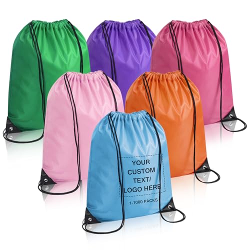 Bslenjoy Mochilas personalizadas con cordón, mochila de gimnasio personalizada para viajes, hombres y mujeres, paquete de bolsas con cordón para uso diario a granel, azul celeste, 1-1000pcs