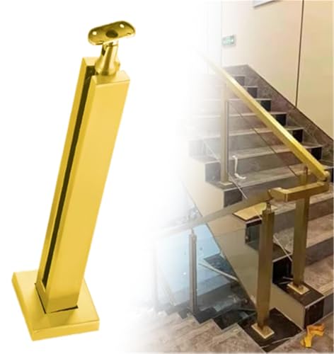 Square Stainless Steel Railing Column, Black Gold Silver Gold Silver Railing Post Kit with Slots &amp; Base, Adjustable Spindles Stair Parapet Post Kit Indoor(B-MID,Height 48in/120cm)