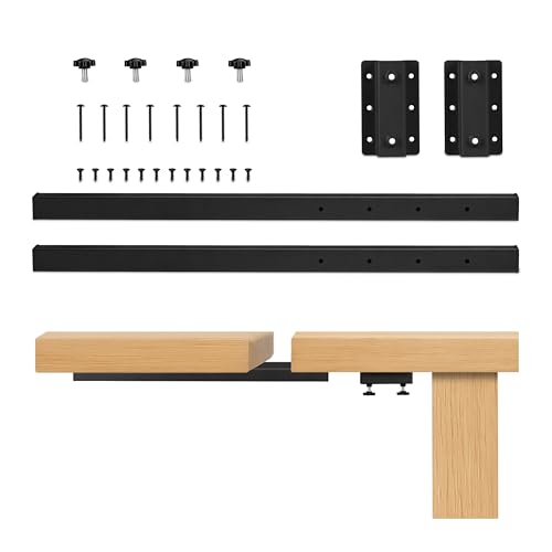 Relaxdays Listelli per Prolunga per Piano Tavolo, Estensione 60 cm a 2 Bracci, Supporto 80 kg, Regolabile, Acciaio, Nero, 100%