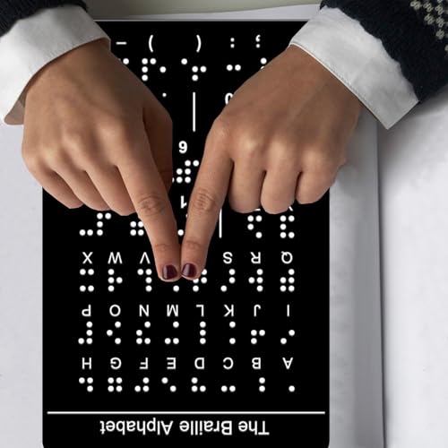 Braille Alphabet Board,Braille English Alphabet with Raised Dots, Numbers & Punctuation Braille Learning for Beginners, Braille Teaching Aid for Blind Children, Adults-7.5 x 5 inches-Black