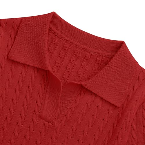Image of Girls Short Sleeve Polo Shirt Summer Knit School Uniform Blouse V Neck Cable Pullover Sweater Tops 5-14 Years