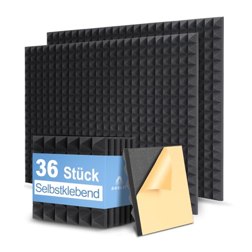 Auslet Akustikschaumstoff Selbstklebend,Schalldämmung Akustikpaneele 36 Stück,Hoher Dichte Schaumstoffplatte,Pyramide Schallschutzmatte für Aufnahmestudio Büro,Tonstudio,Haus,30 x 30 x 5cm