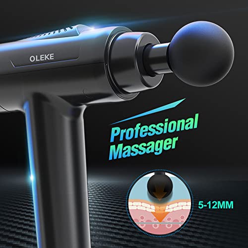 OLEKE-Pistola-de-Masaje-Muscular-99-Velocidades-Masajeador-de-Musculos-Portatil-de-Tejido-Profundo-con-8-Cabezales-de-Masaje-2550mAh-Masajeador-Electrico-de-Mano-Silencioso-Pantalla-LCD-Tactil