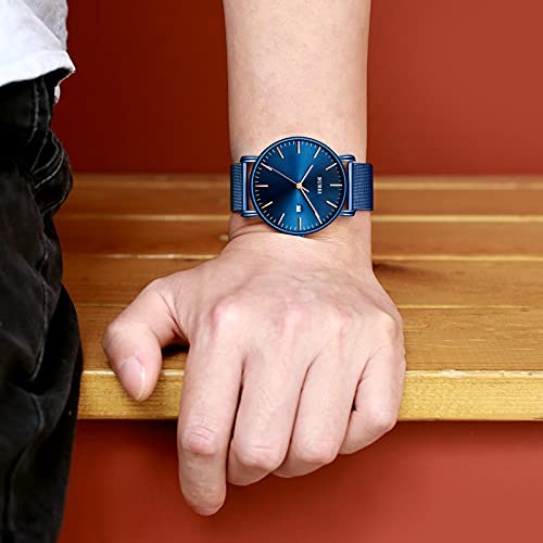 BUREI Ultra Thin Minimalist Modern Mens Watch Classy Date Gents Watch with Classic Simple Design of Big Face Soft Band